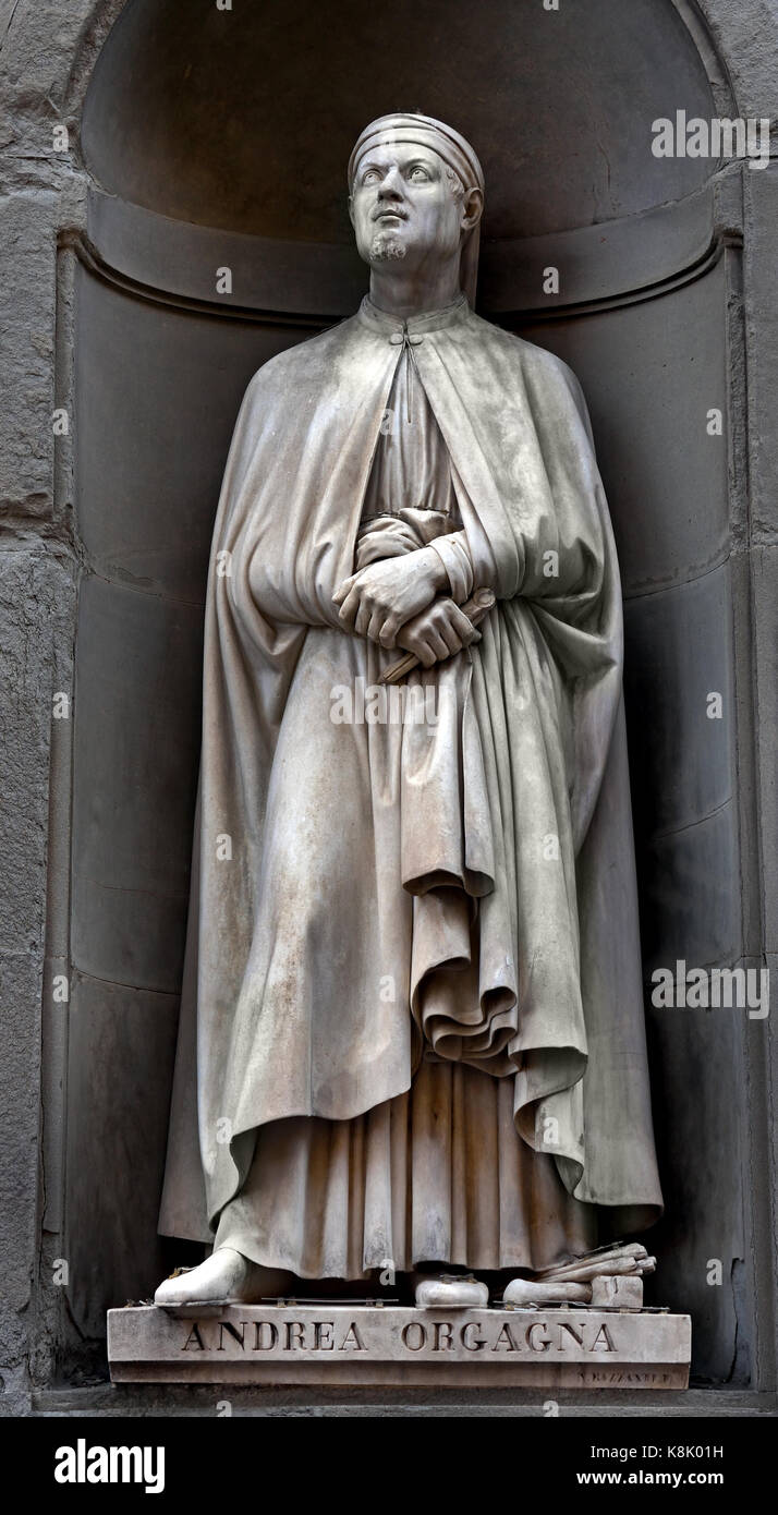 Andrea di Cione di Arcangelo 1308 - 1368 besser bekannt als Orcagna, war ein italienischer Maler, Bildhauer und Architekt aktiv in Florenz. Statue in den Uffizien in Florenz, Toskana, Italien. von Niccolò Bazzanti Stockfoto