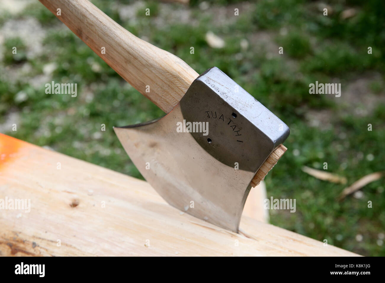 Ax Kopf aus Holz. Frankreich. Stockfoto