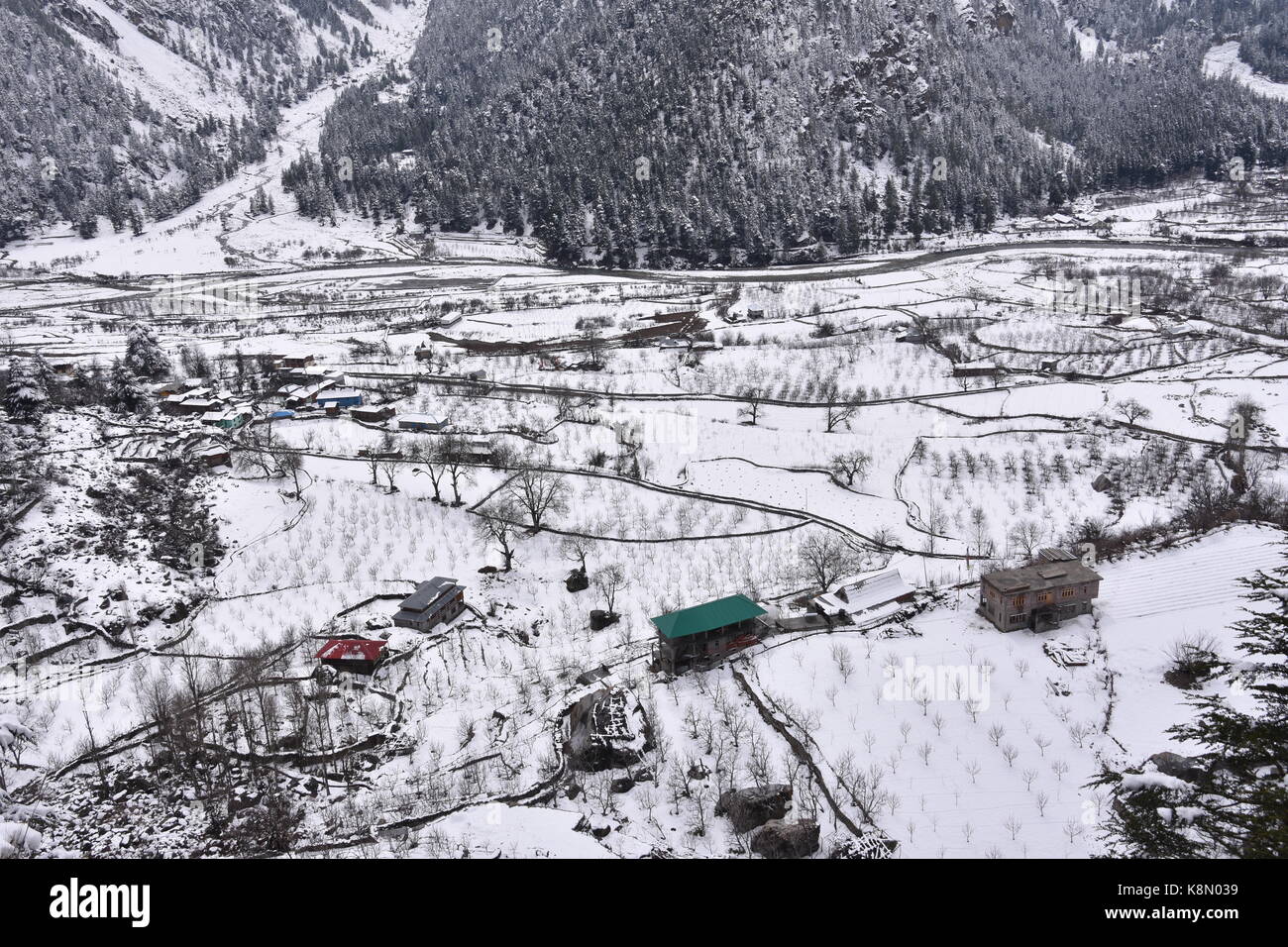 Sangla Valley im Winter, Kinnaur, Himachal Pradesh, Indien Stockfoto