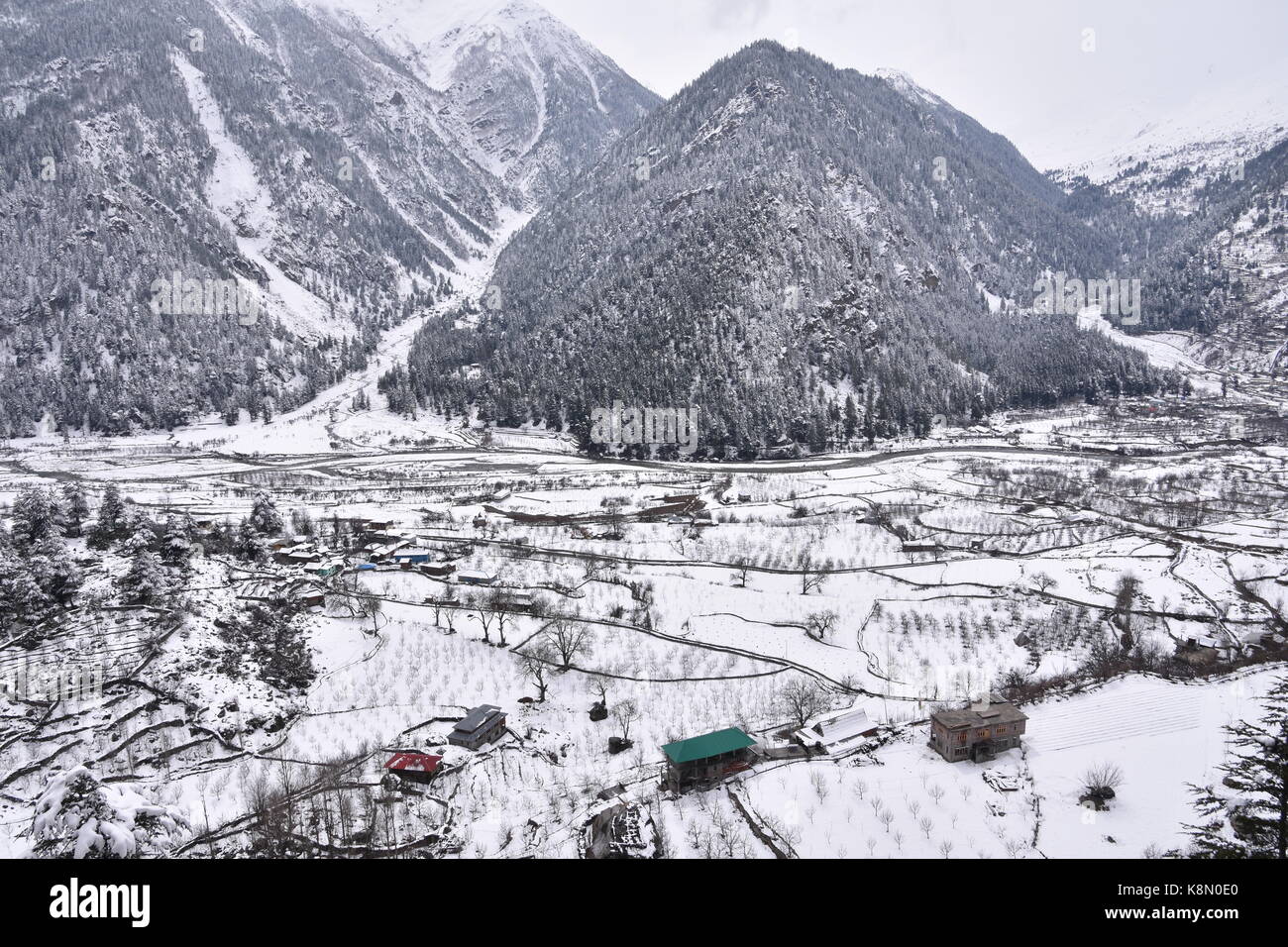 Sangla Valley im Winter, Kinnaur, Himachal Pradesh, Indien Stockfoto