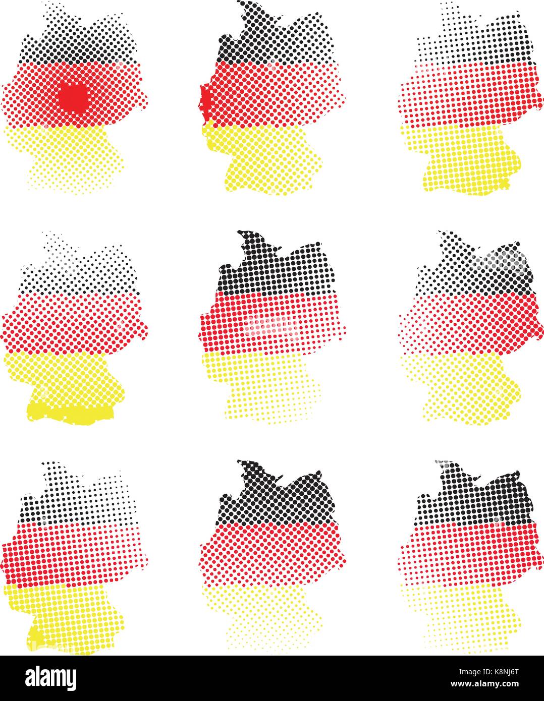 Deutschland Karte halftone Vektor symbol Icon Design. Deutsche Fahne Farbe Abbildung auf weißem Hintergrund. Stock Vektor