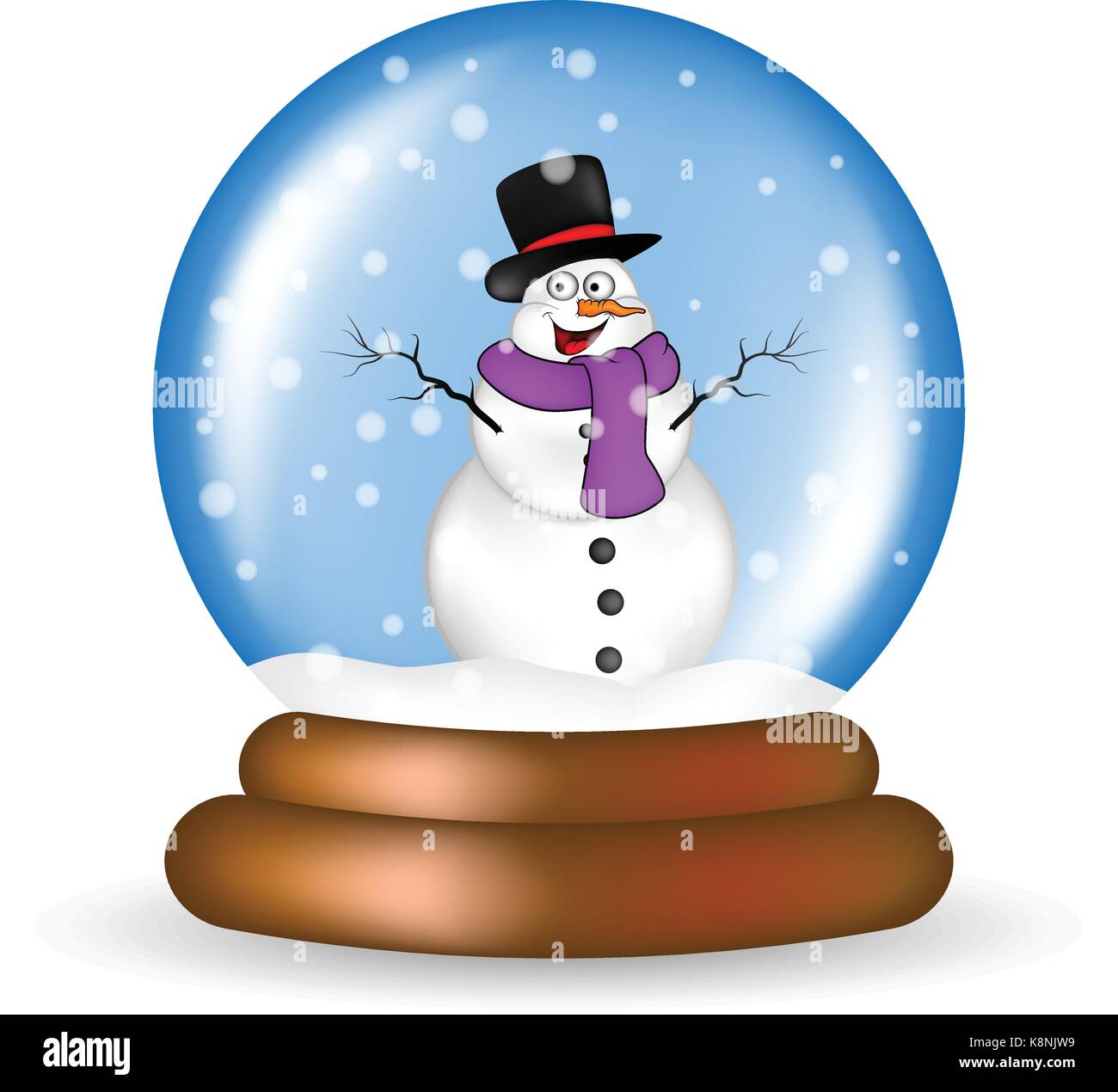 Weihnachten snowglobe mit Schneemann cartoon Design, Icon, Symbol für die Karte. Winter transparente Glaskugel mit den fallenden Schnee. Vector Illustration isol Stock Vektor