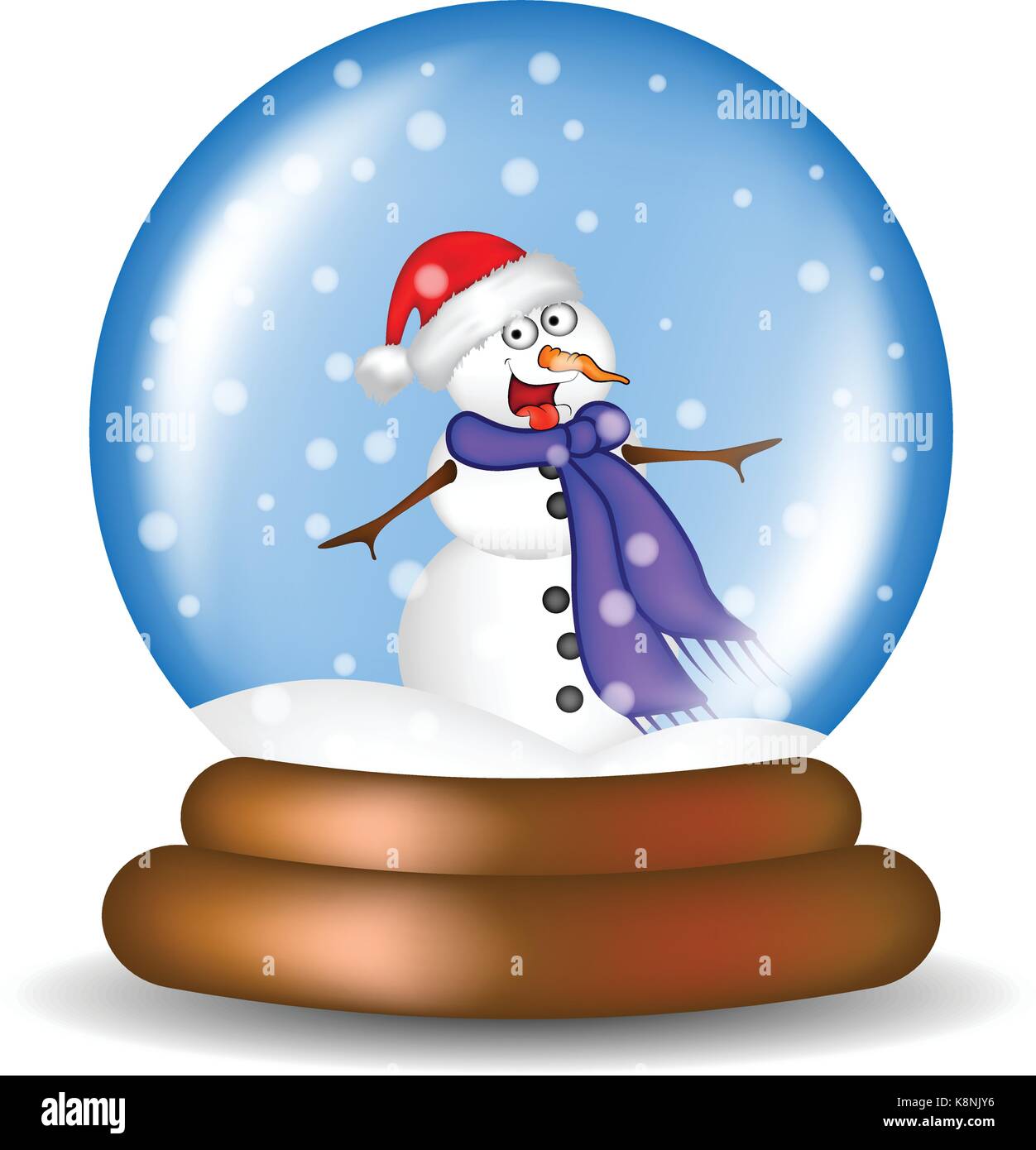 Weihnachten snowglobe mit Schneemann cartoon Design, Icon, Symbol für die Karte. Winter transparente Glaskugel mit den fallenden Schnee. Vector Illustration isol Stock Vektor