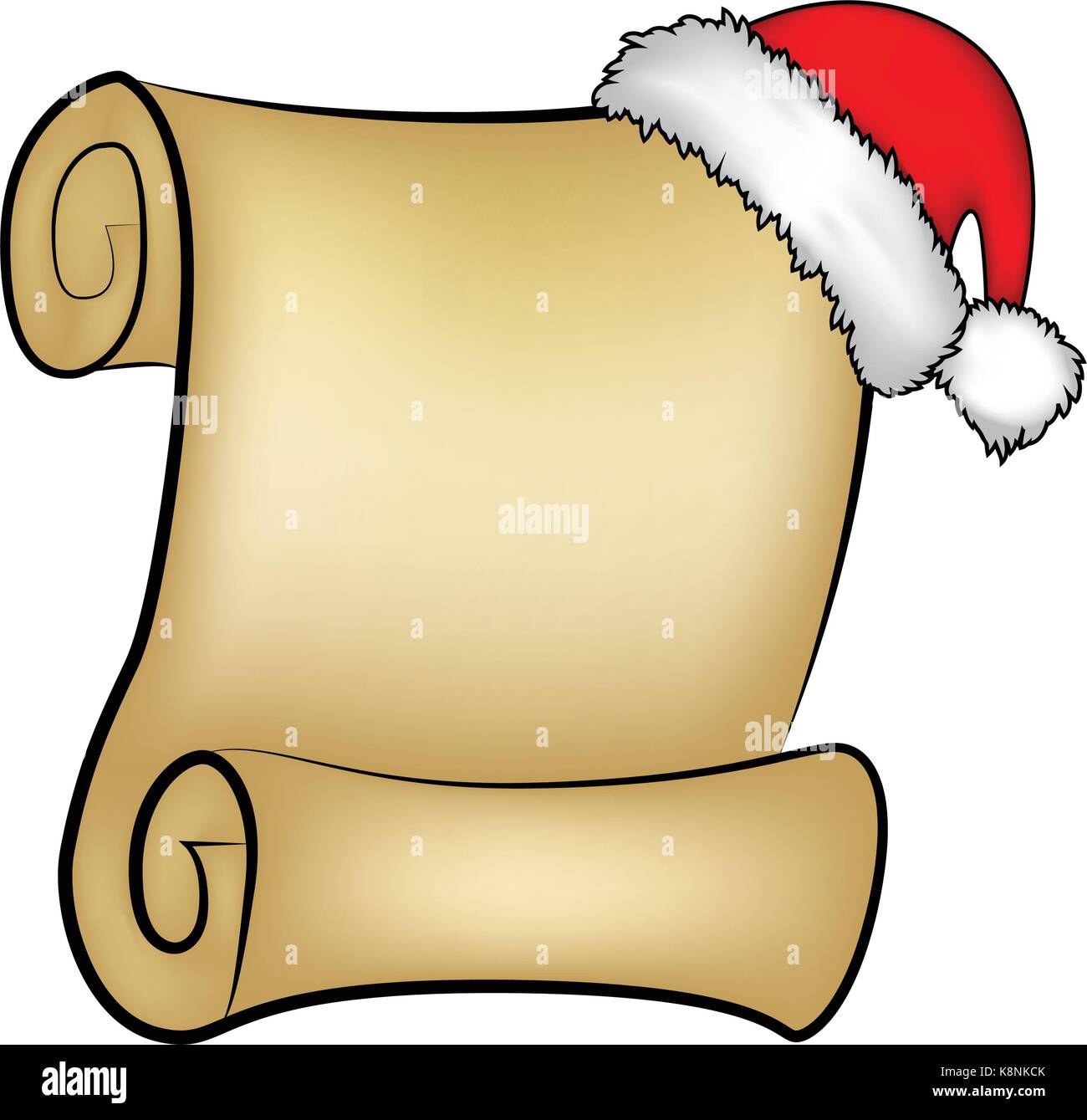 Weihnachten Papier blättern Karte mit Santa Mütze. Vector Illustration auf weißem Hintergrund. Stock Vektor