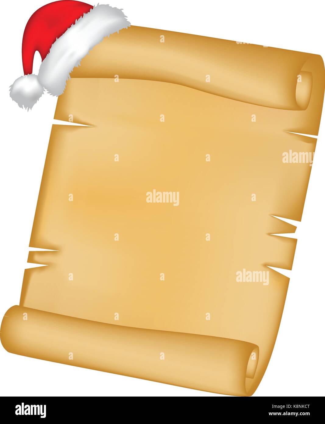 Weihnachten Papier blättern Karte mit Santa Mütze. Vector Illustration auf weißem Hintergrund. Stock Vektor