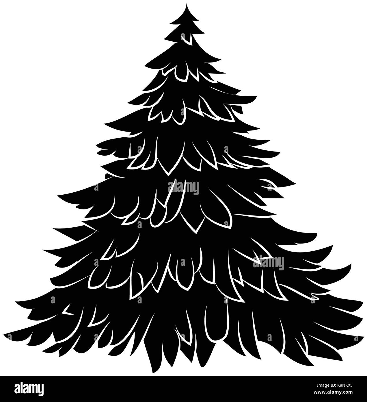 Weihnachtsbaum Silhouette, cartoon Design für Karte, Icon, Symbol. Winter Vector Illustration auf weißem Hintergrund. Stock Vektor