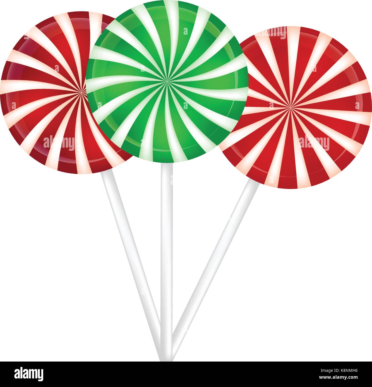 Weihnachten Gestreifte Lollipop. Spirale Süßigkeiten mit Streifen. Vector Illustration isoliert auf einem weißen Hintergrund. Stock Vektor