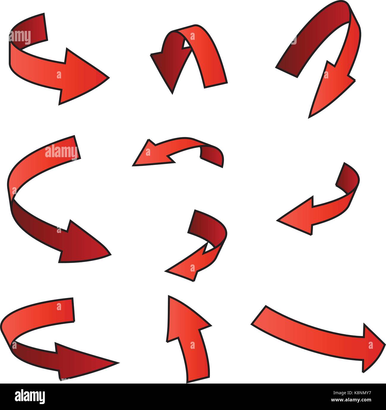 Roter Pfeil symbol, gebogene Symbol Business Konzept gesetzt. Vector Illustration auf weißem Hintergrund. Stock Vektor