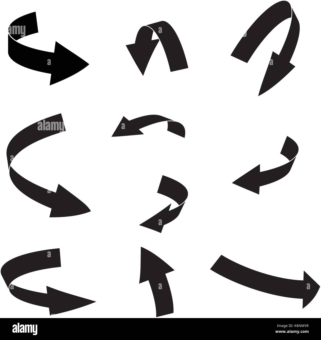 Pfeil symbol Silhouette, gebogene Symbol Business Konzept gesetzt. Vector Illustration auf weißem Hintergrund. Stock Vektor