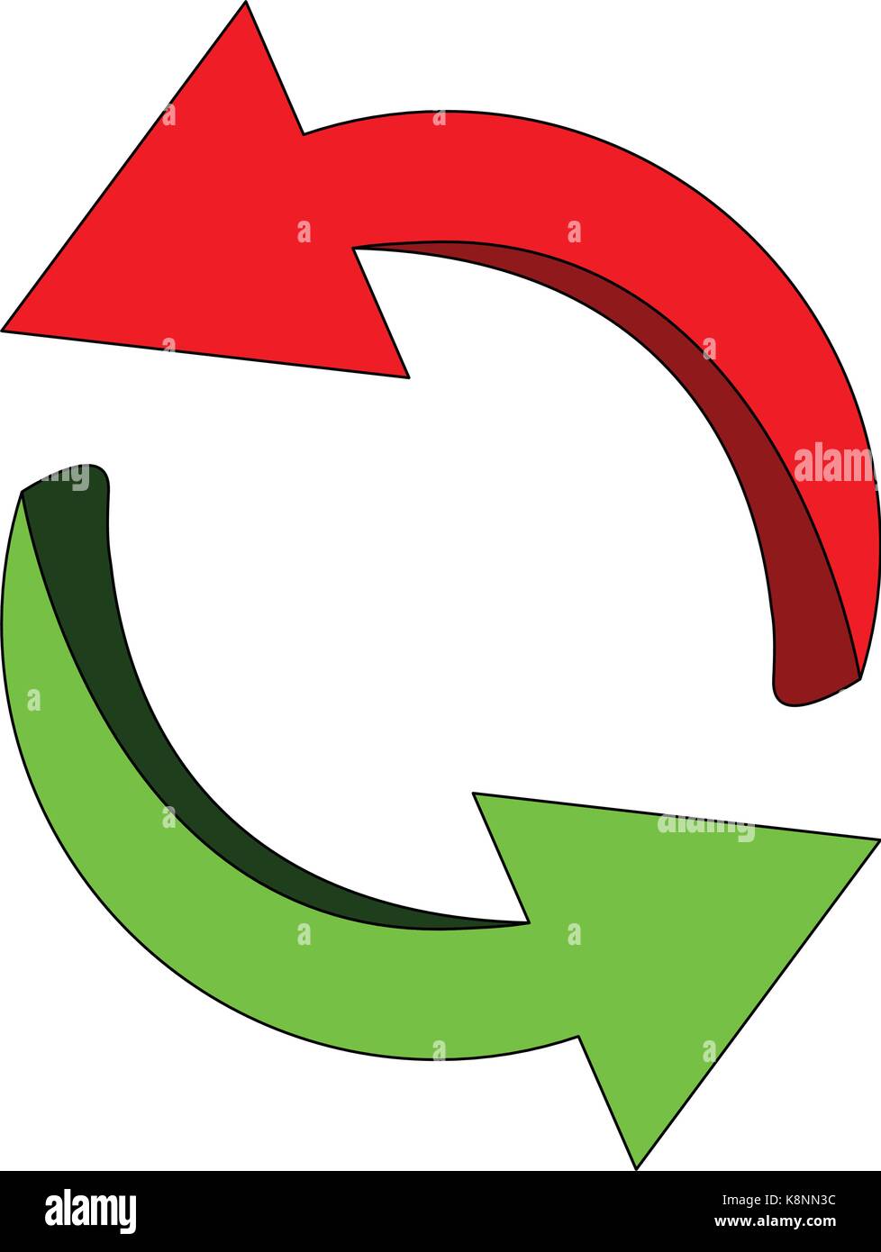 Pfeilsymbol, rot, grün Symbol clipart Zyklus Geschäftskonzept. Vector Illustration auf weißem Hintergrund. Stock Vektor