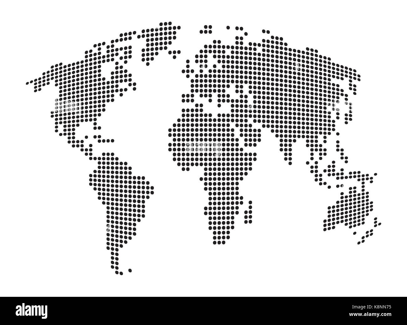 Weltkarte - Abstrakte gepunktete vector Hintergrund. Schwarze und weiße Silhouette Abbildung Stock Vektor
