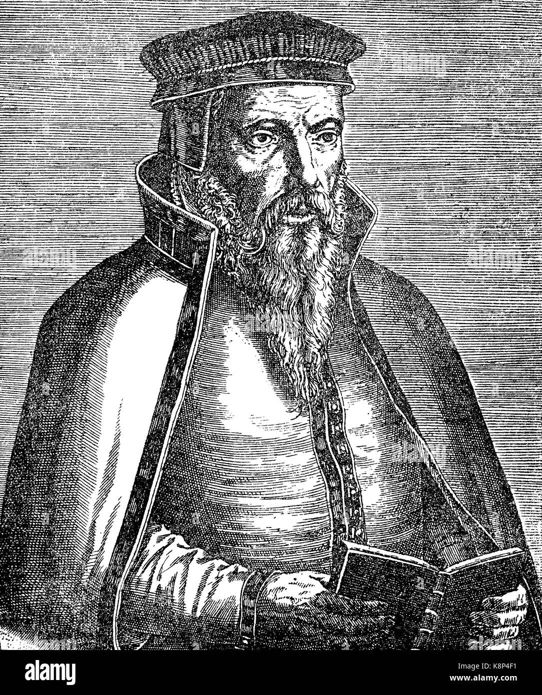 Joachim Camerarius, 1500-1574, der Ältere, war ein deutscher klassischer Philologe., digital verbesserte Reproduktion eines Holzschnitt, im 19. Jahrhundert veröffentlicht. Stockfoto