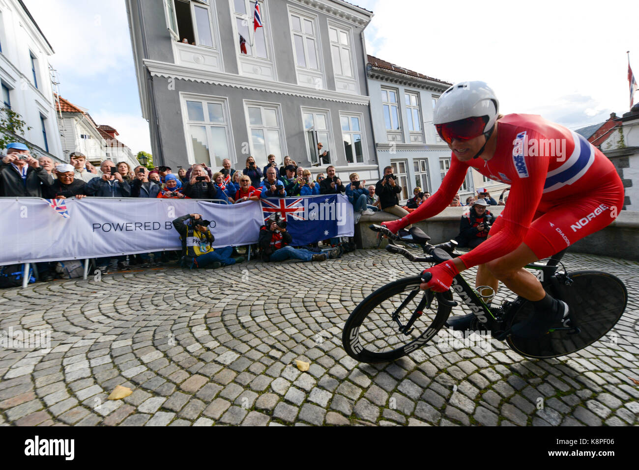 Bergen, Norwegen. 20 Sep, 2017. Edvald Boasson Hagen von Host nation Norwegen beendet 17. in der mens Elite Time Trial in Bergen, Norwegen bei der Bahnrad-WM. Credit: Kjell Eirik Irgens Henanger/Alamy leben Nachrichten Stockfoto