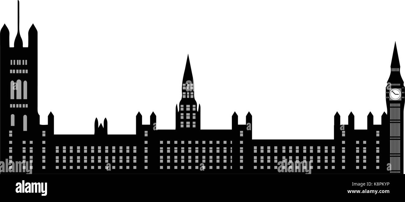 Bild von Cartoon Houses of Parliament und Big Ben Silhouette. Vektor-Illustration isoliert auf weißem Hintergrund. Stock Vektor