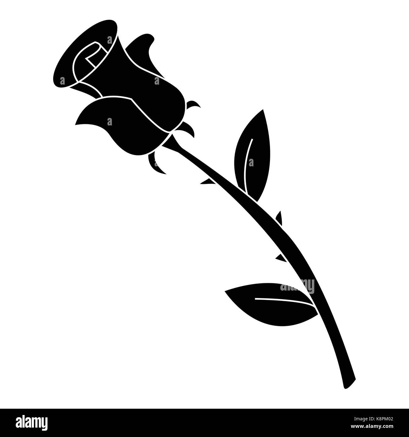Aufkleber Schwarz Silhouette der Rose mit Stiel. Vektor-Illustration. 