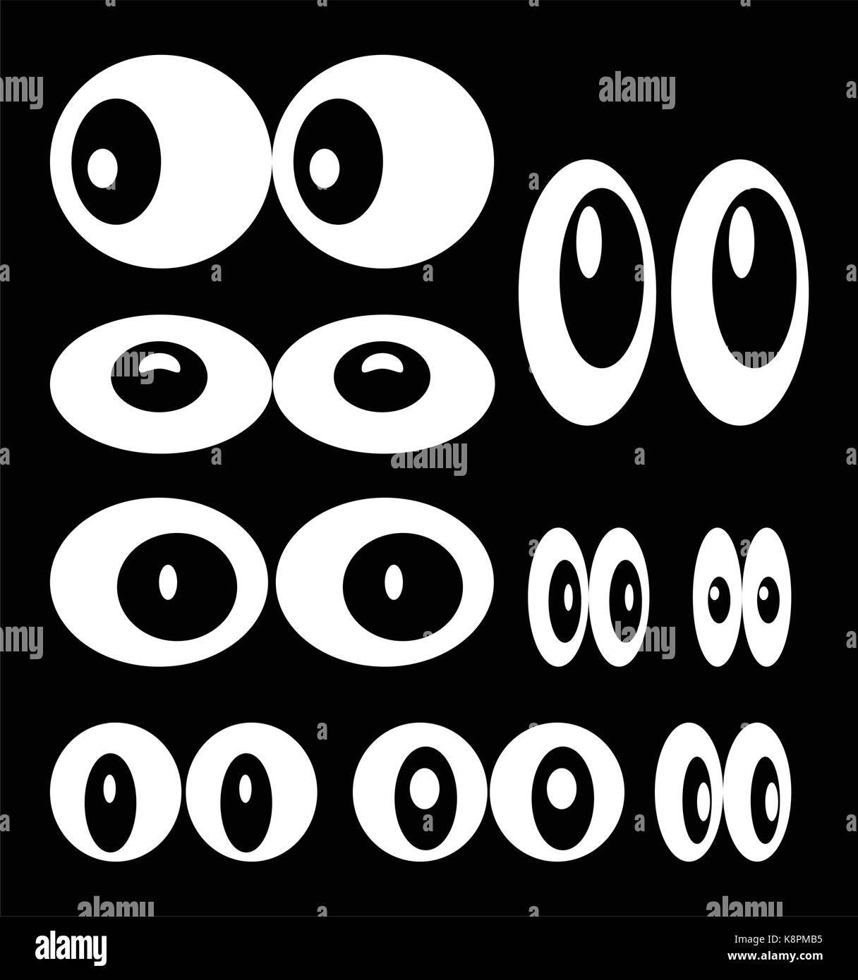 Vektor-Cartoon-Augen set isolierten auf schwarzen Hintergrund Stock Vektor