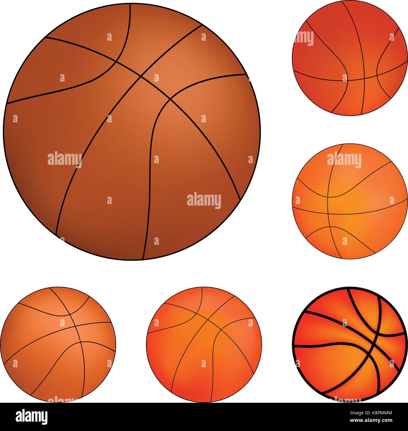 Vektor-Basketball Set isoliert auf einem weißen Hintergrund. Stock Vektor