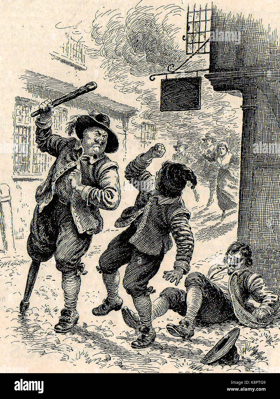 Der 1930er zeigt eine Szene typisch für die Plünderungen, Raub, Überfälle und Diebstähle, während das Große Feuer von London im Jahre 1666 nahm Stockfoto