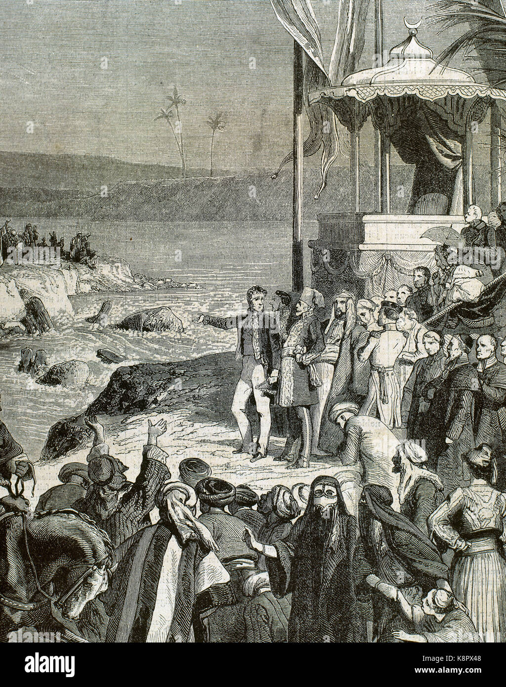 Ägypten. Den Suezkanal. Es verbindet das Mittelmeer, das rote Meer durch den Isthmus von Suez. Eröffnung des Suezkanals in port-said am 17. November 1869 unter Isma'il Pascha (1830-1895). Kupferstich von Desandre. Stockfoto