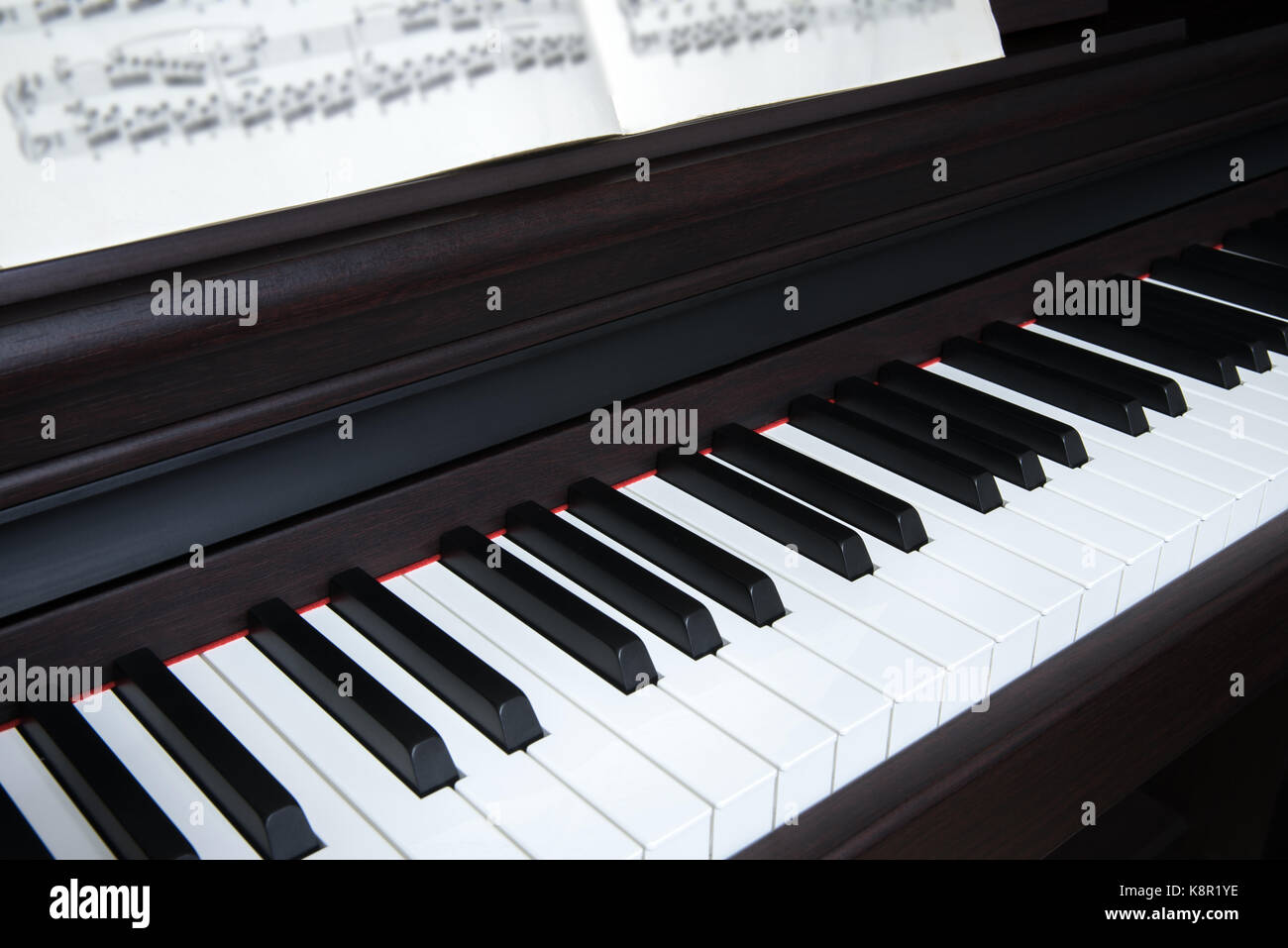 Piano und Klavier Keyboard mit Noten. Stockfoto