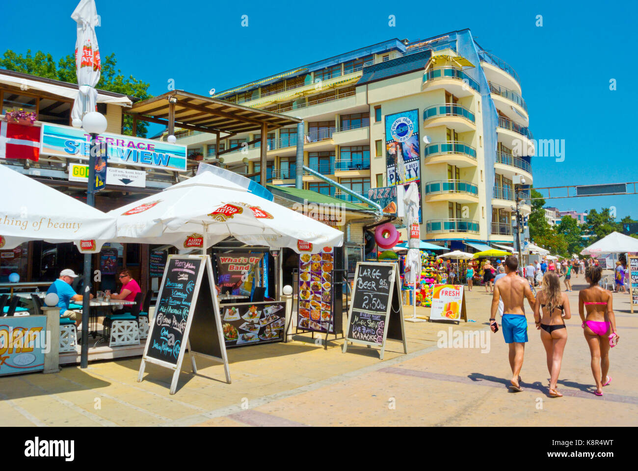 Flower Street, Sonnenstrand, Bulgarien Stockfoto