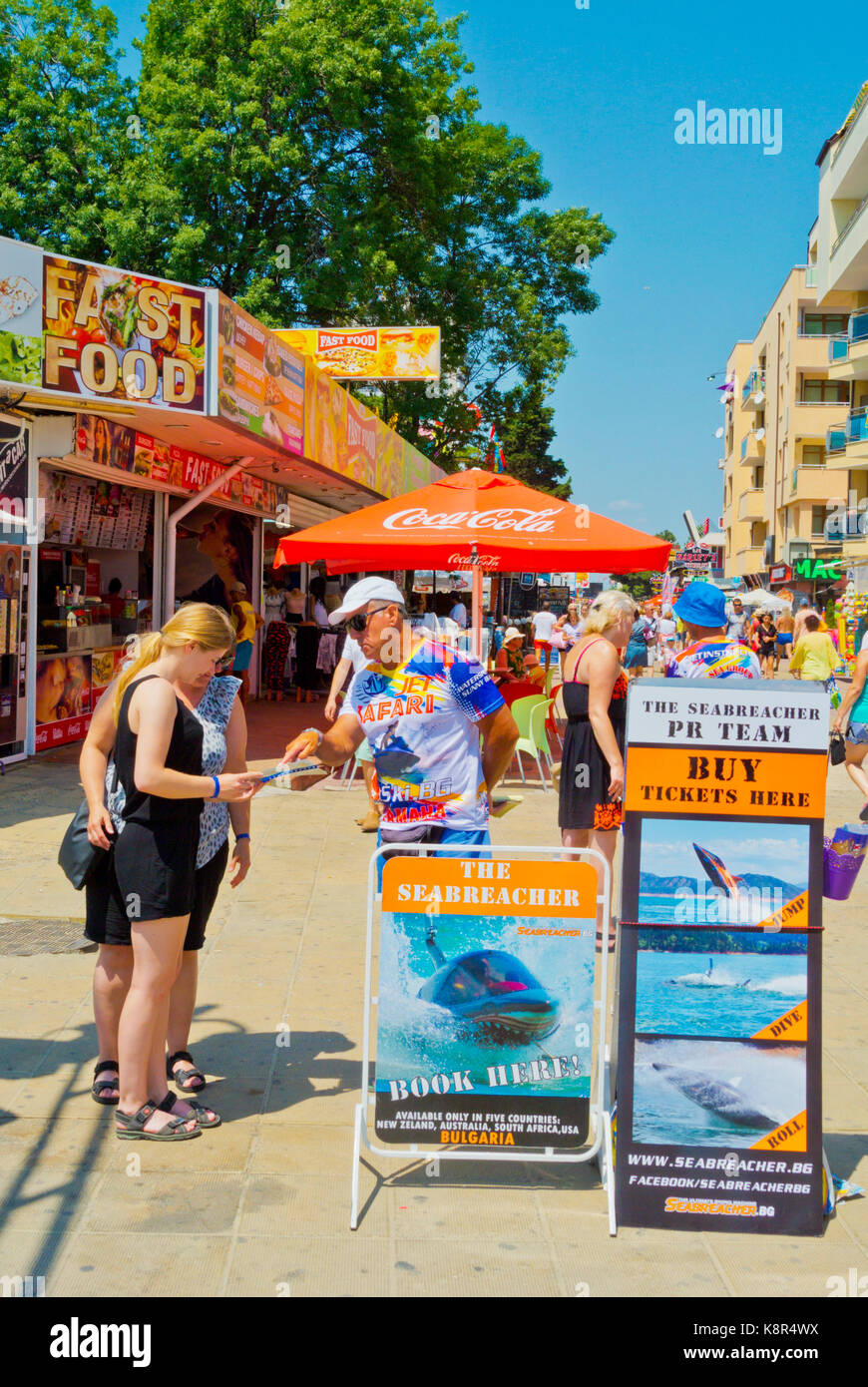 Flower Street, Sonnenstrand, Bulgarien Stockfoto
