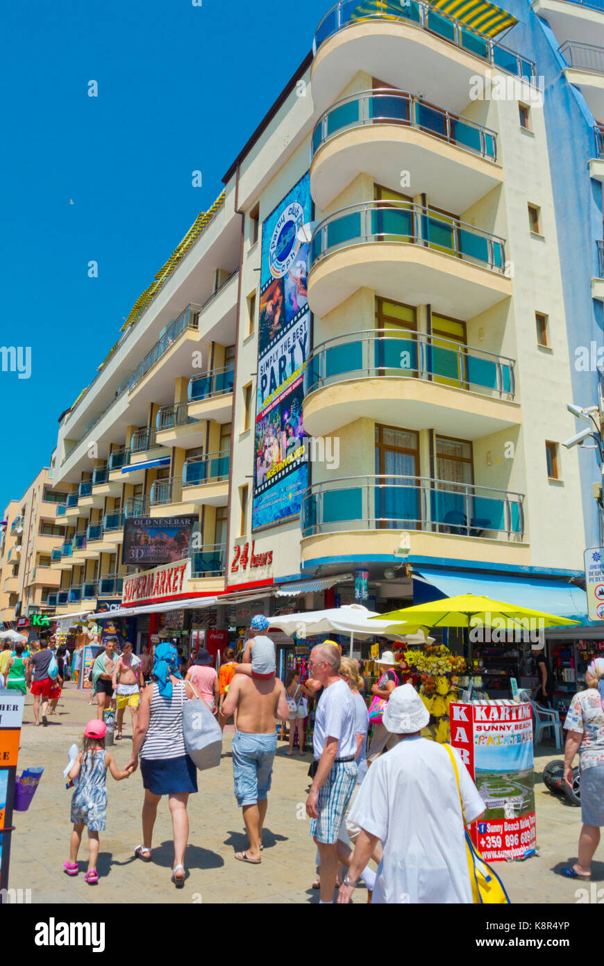 Flower Street, Sonnenstrand, Bulgarien Stockfoto