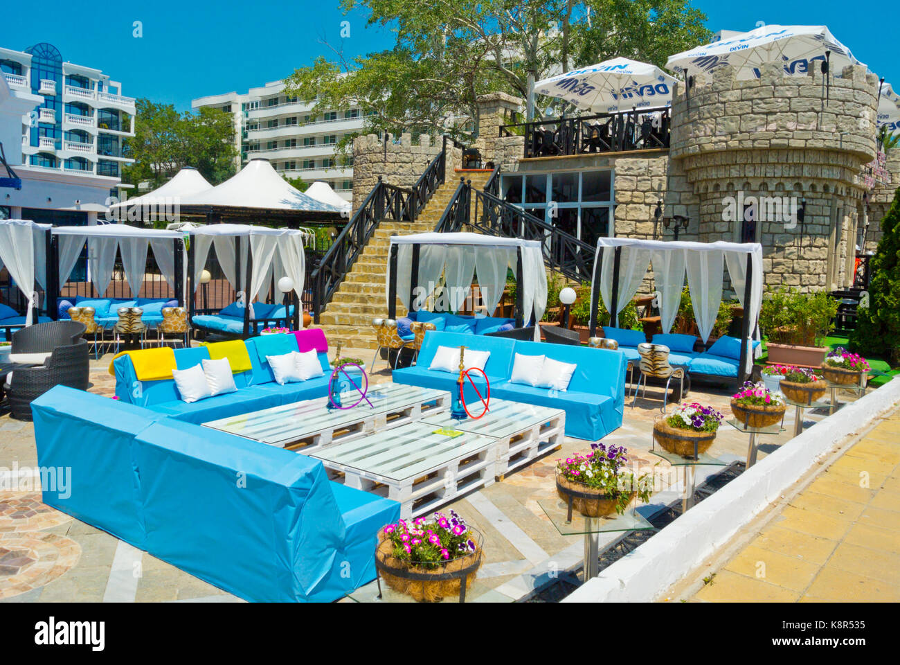 Beach Bar, Sonnenstrand, Bulgarien Stockfoto
