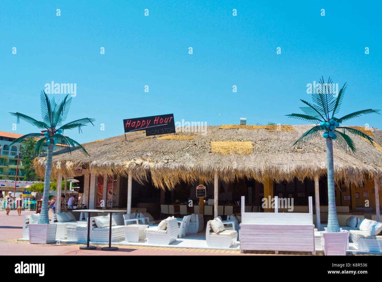 Beach Bar, Sonnenstrand, Bulgarien Stockfoto