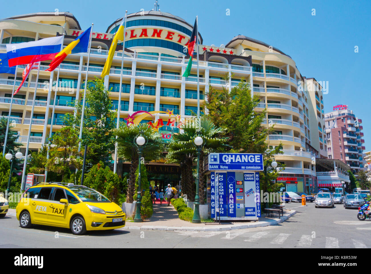 Hotel Bahama, aka Hotel Planeta, weg vom Strand in der Nähe von Aquapark, Sonnenstrand, Bulgarien Stockfoto