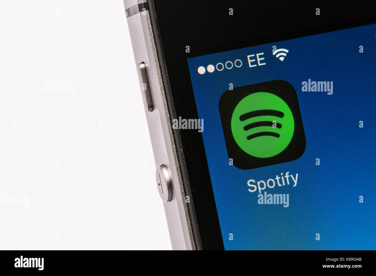 Spotify App auf dem iPhone Handy Stockfoto