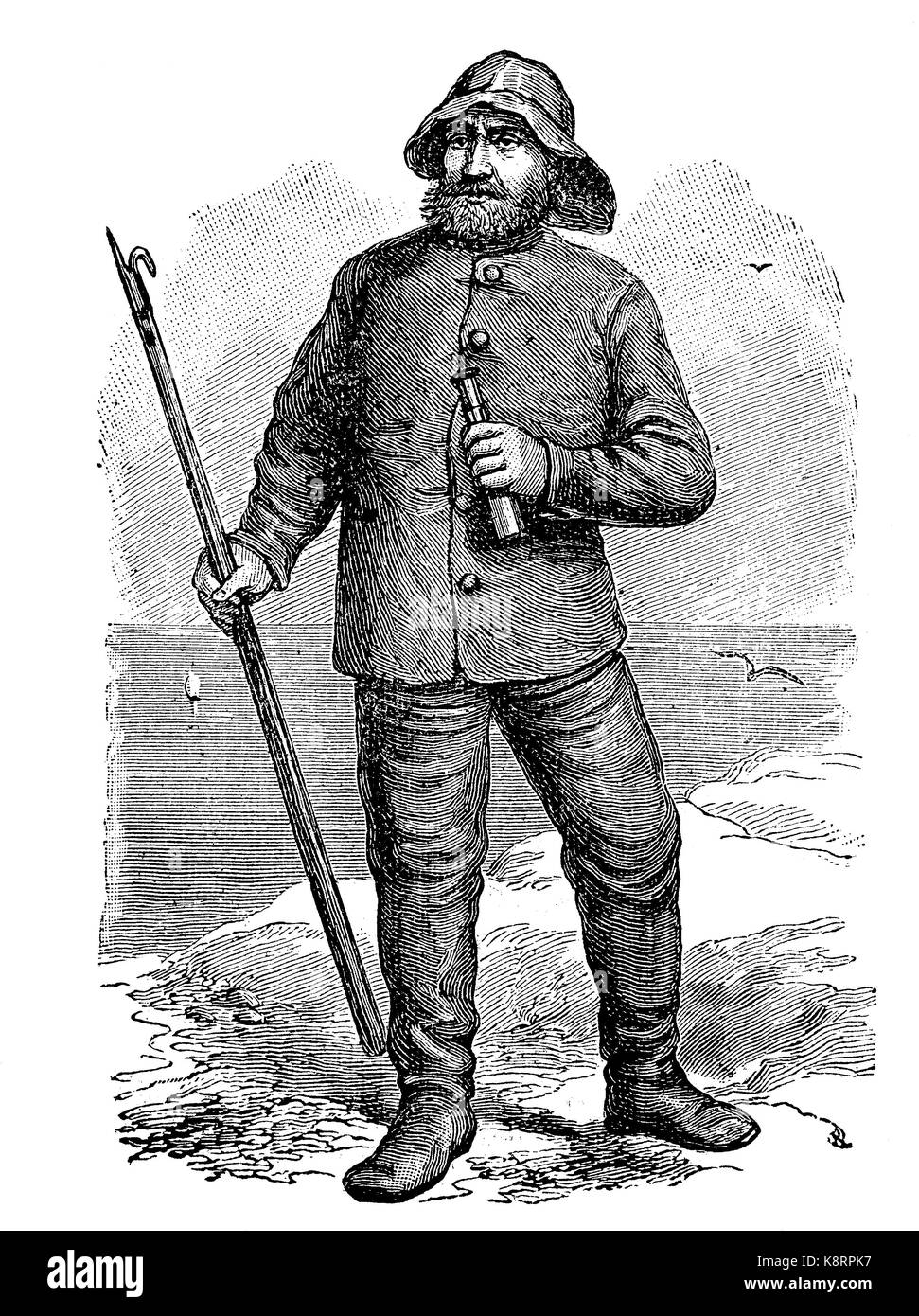 Alten Fischer auf der Insel Sylt, Deutschland, digital verbesserte Reproduktion eines Holzschnitt, im 19. Jahrhundert veröffentlicht. Stockfoto