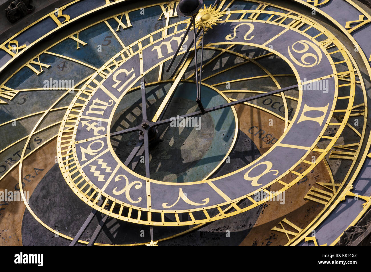 Nahaufnahme von Astronomische Uhr in Prag Stockfoto