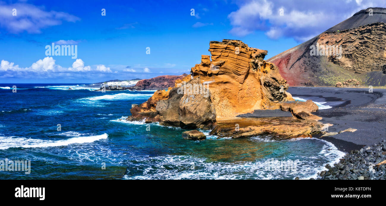 Schönen Strand von El Golfo, Lanzarote, Kanaren, Spanien. Stockfoto