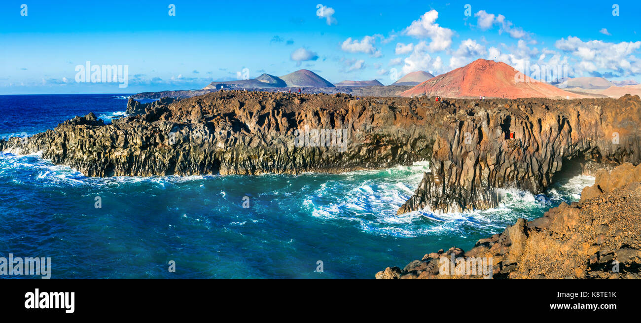 Schönen Los Hervideros, einzigartigen vulkanischen Formation, Lanzarote, Kanaren, Spanien. Stockfoto