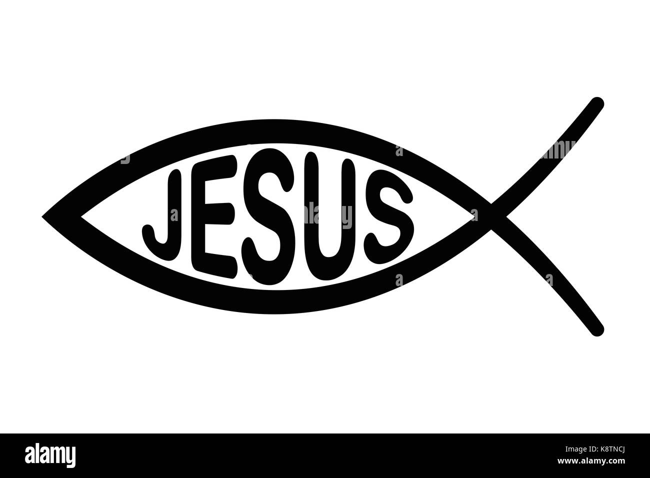 Jesus fisch Symbol. Zeichen der Fische, das Symbol der christlichen Kunst mit Buchstaben JESUS. Symbol, bestehend aus zwei sich schneidende Bögen, auch Ichthys oder ichthus Stockfoto