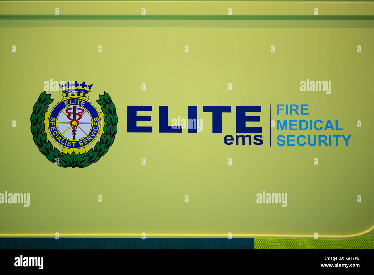 Eine Elite (Elite EMS Emergency Medical Services) van Logo auf dem Display während der Bereitschaftsdienste zeigen, einer zweitägigen Fachveranstaltung im National Exhibition Centre in Birmingham statt. Stockfoto