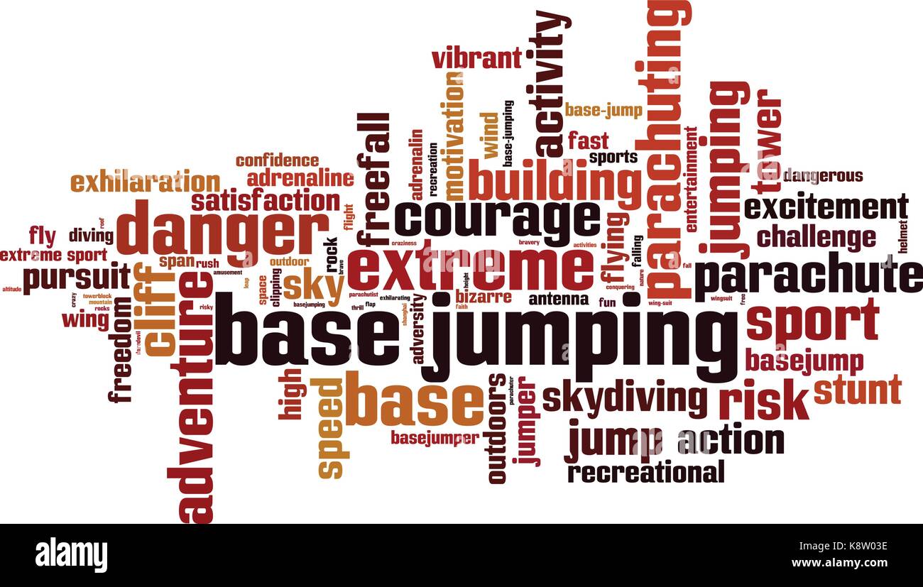 BASE jumping Wort cloud Konzept. Vector Illustration Stock Vektor