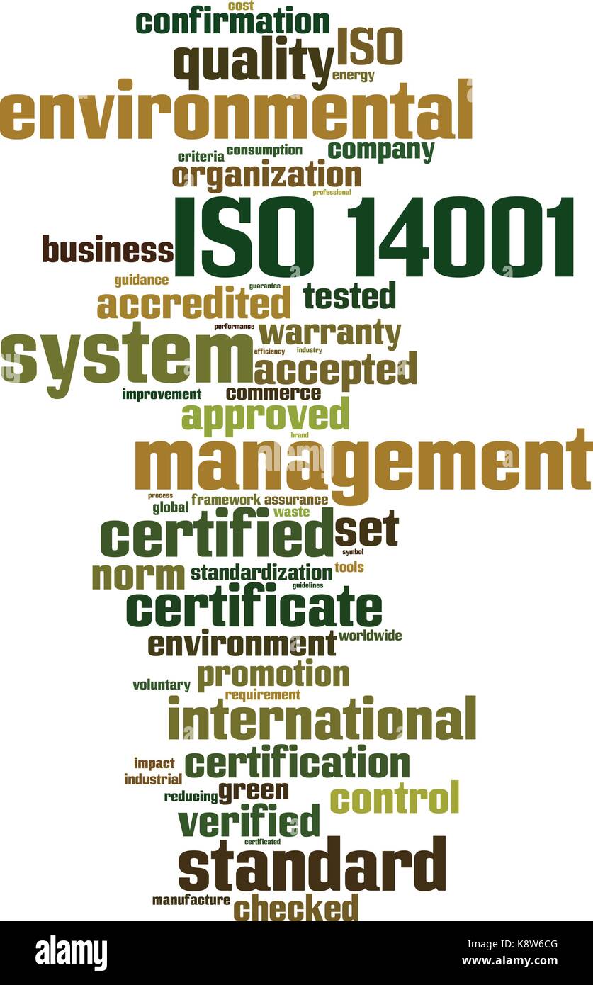 ISO 14001 Word cloud Konzept. Vector Illustration Stock Vektor