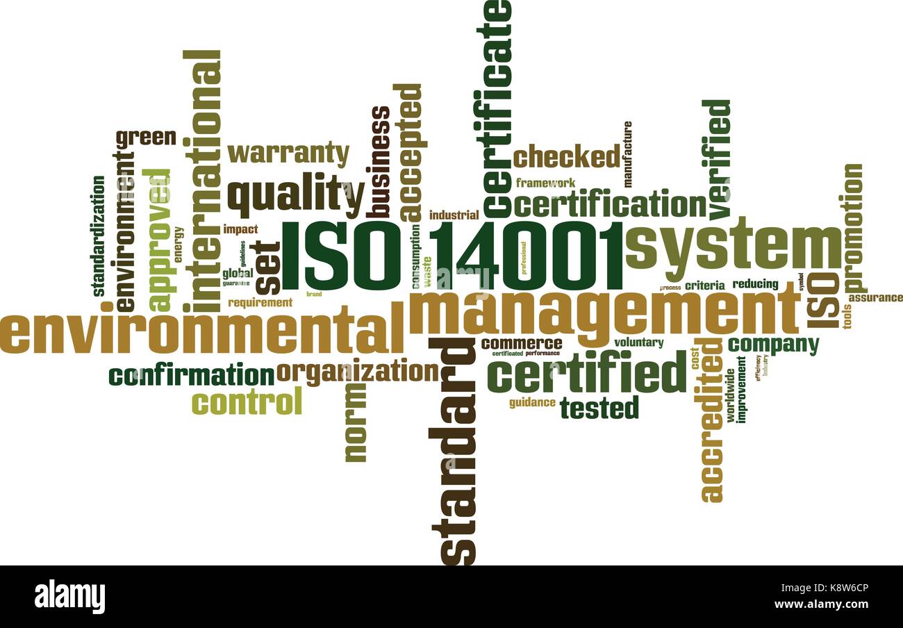 ISO 14001 Word cloud Konzept. Vector Illustration Stock Vektor