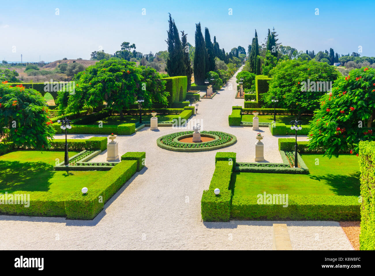 Blick auf die Bahai Gärten, in Acre (Akko), Israel Stockfoto