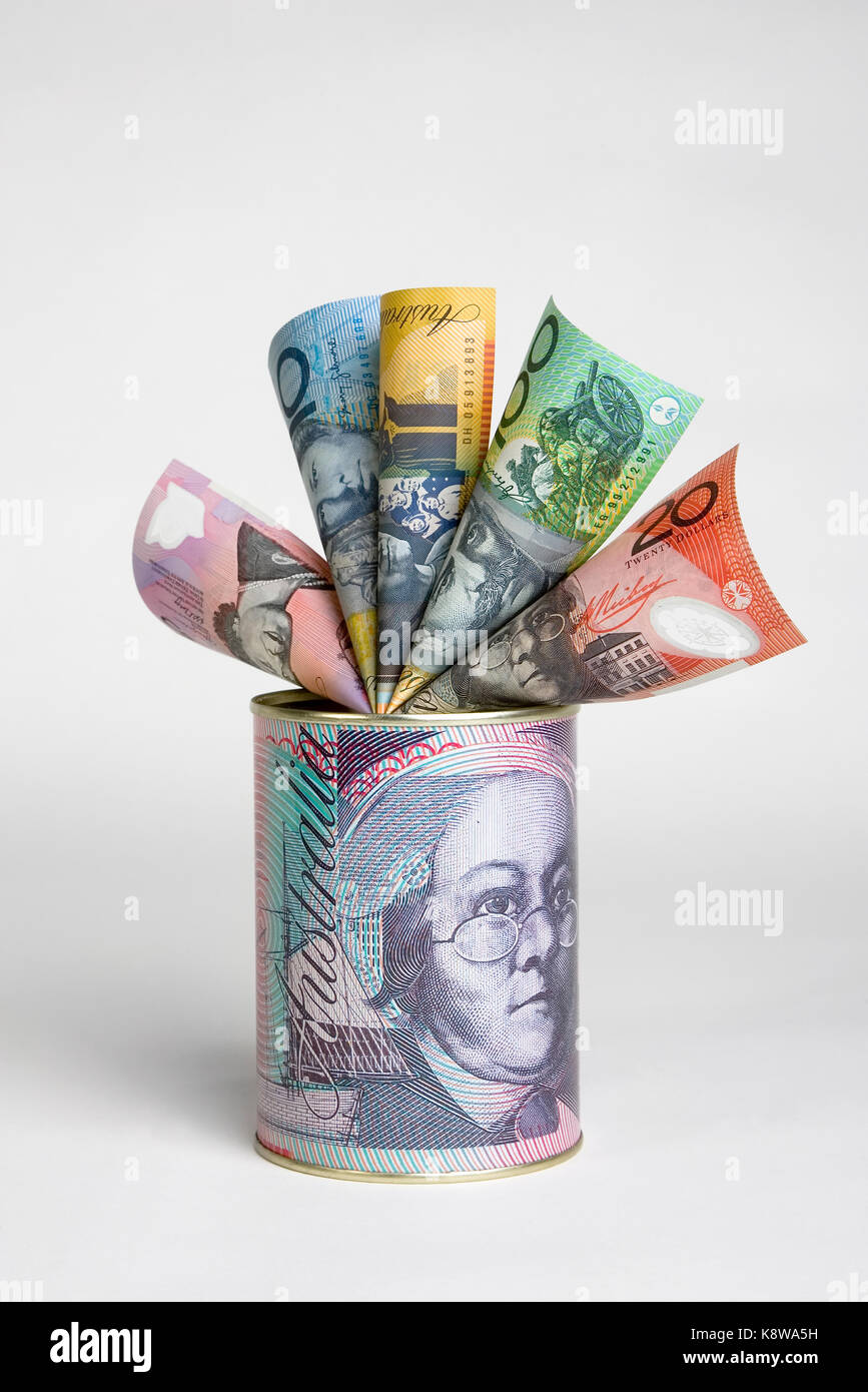 Australische Banknoten in Geld kann Stockfoto