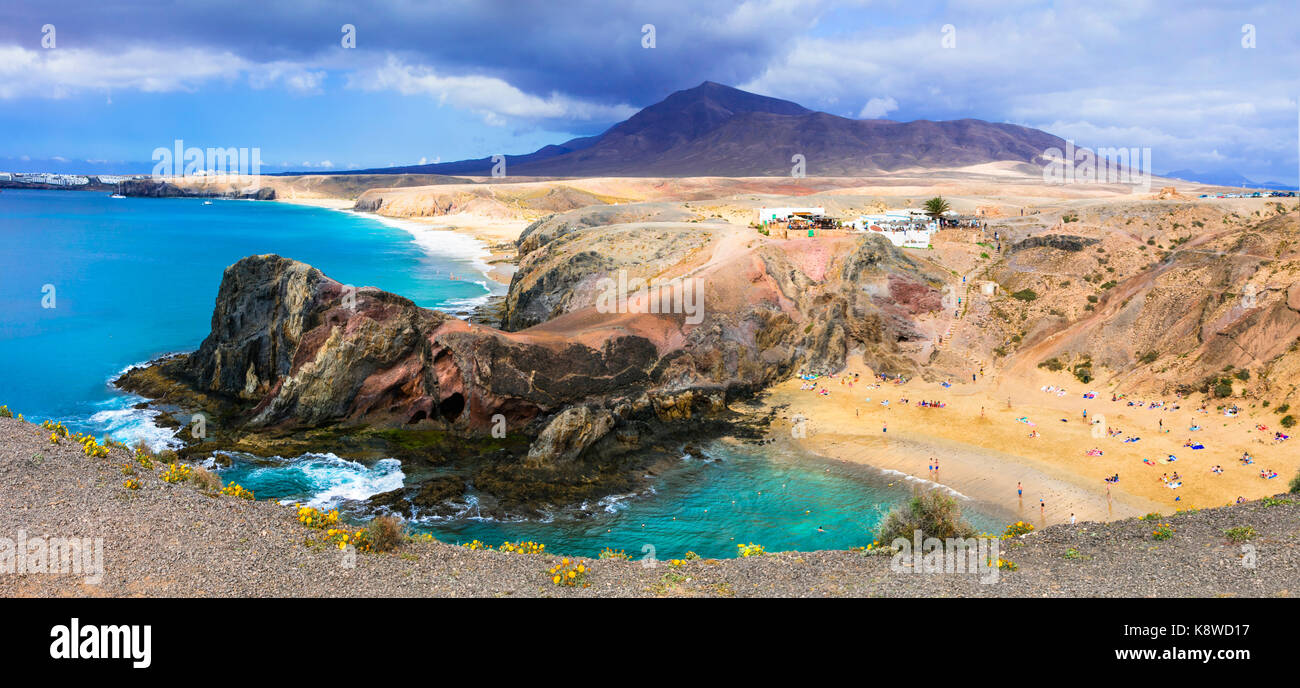 Schönen Strand Papagayo, vulkanischen Landschaft der Insel Lanzarote, Spanien. Stockfoto