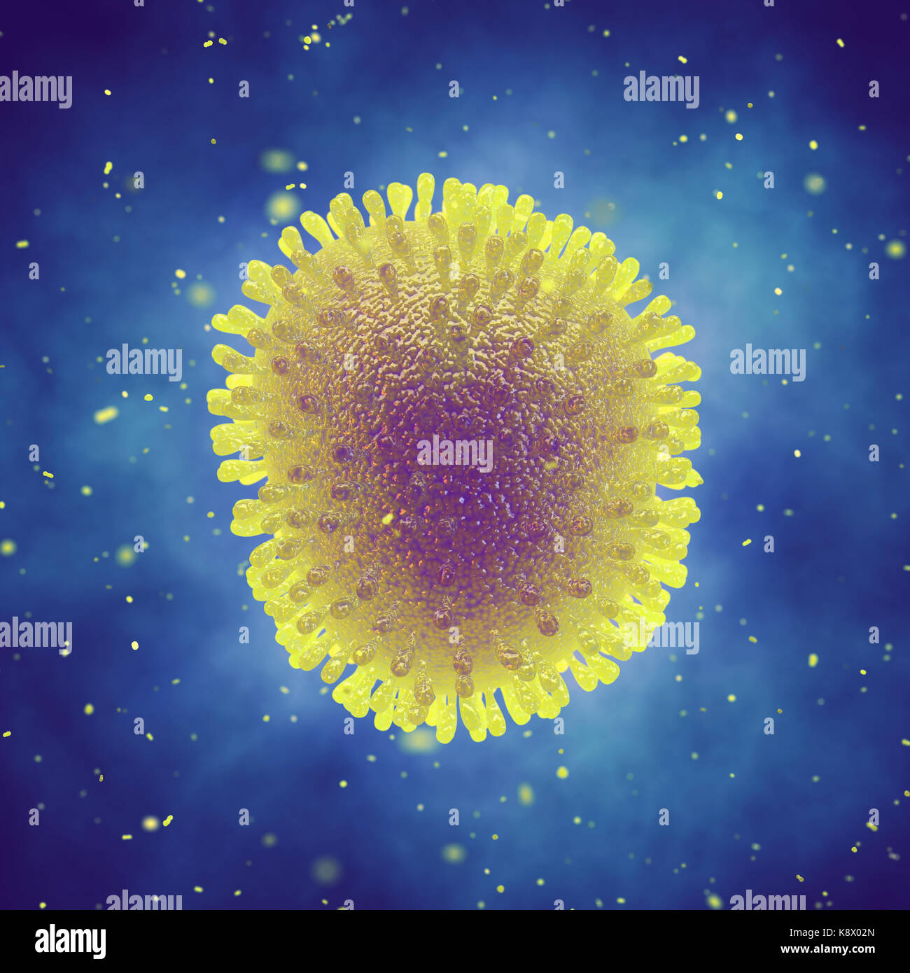 Influenza, auch bekannt als die Grippe ist eine hoch ansteckende virale Erkrankung, die durch das Influenzavirus verursacht, viraler Übertragung vom Tier auf den Menschen Stockfoto Influenza, auch bekannt als die Grippe ist eine hoch ansteckende virale Erkrankung, die durch das Influenzavirus verursacht, viraler Übertragung vom Tier auf den Menschen Stockfoto