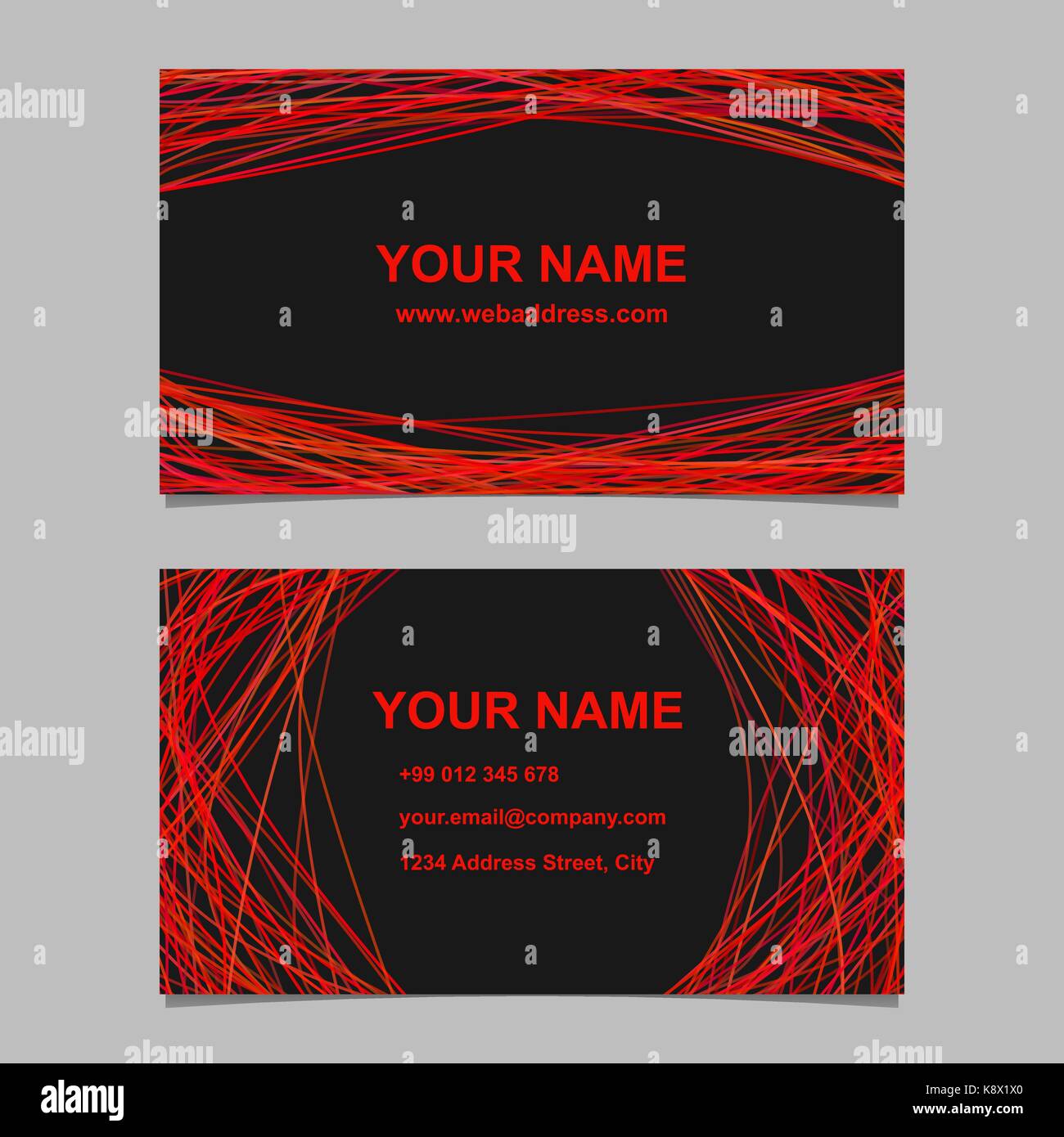 Abstrakte business card Template Design - Vektor Identity Card Abbildung mit roten geschwungenen Linien Stock Vektor