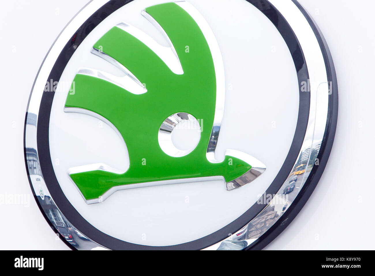 Skoda Logo an Ihre Händlerniederlassung in Reykjavik. Stockfoto