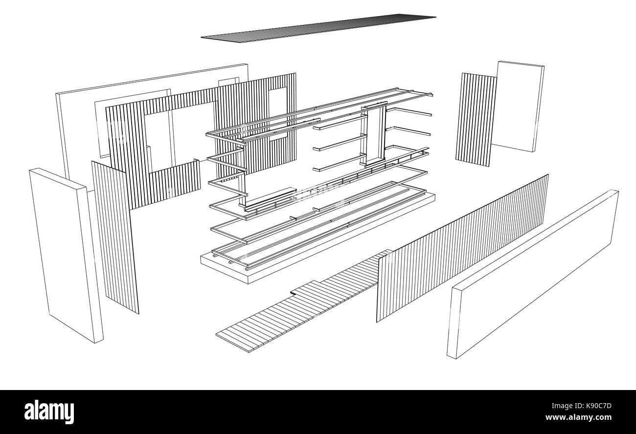 Architekt 3D-Zeichnung der Balkon Stock Vektor