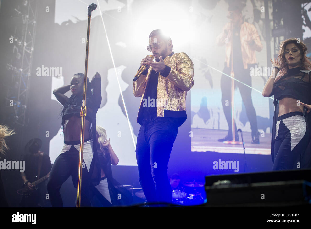 Sänger Maluma während eines Konzerts in der Wizink Zentrum von Madrid. Madrid 20/09/2017 Credit: Gtres Información más Comuniación auf Linie, S.L./Alamy leben Nachrichten Stockfoto