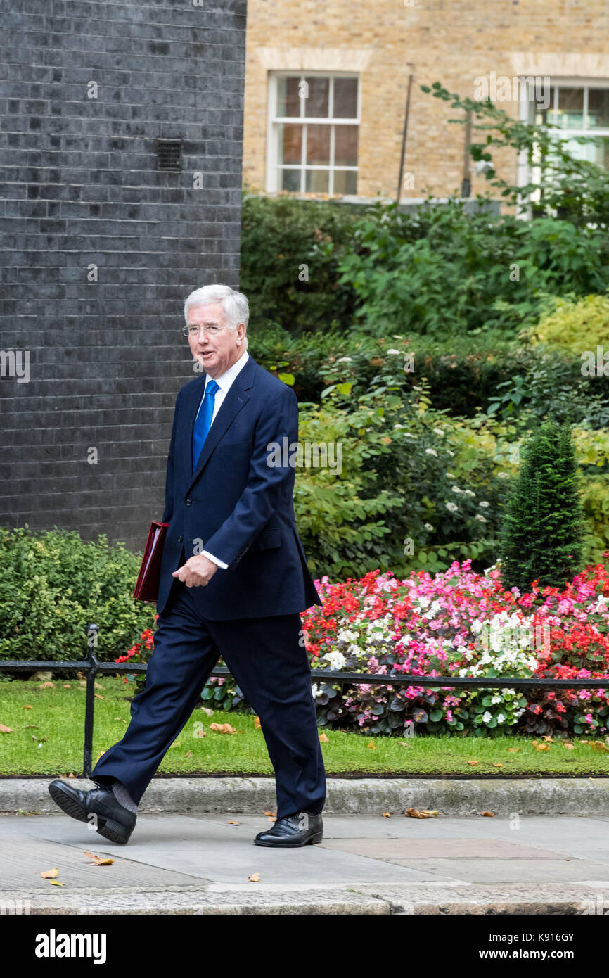 London, 21. September 2017, Kabinett meeteign der Premierminister Florenz Rede zu besprechen; Sir Michael Fallon Verteidigungsminister kommt Quelle: Ian Davidson/Alamy leben Nachrichten Stockfoto