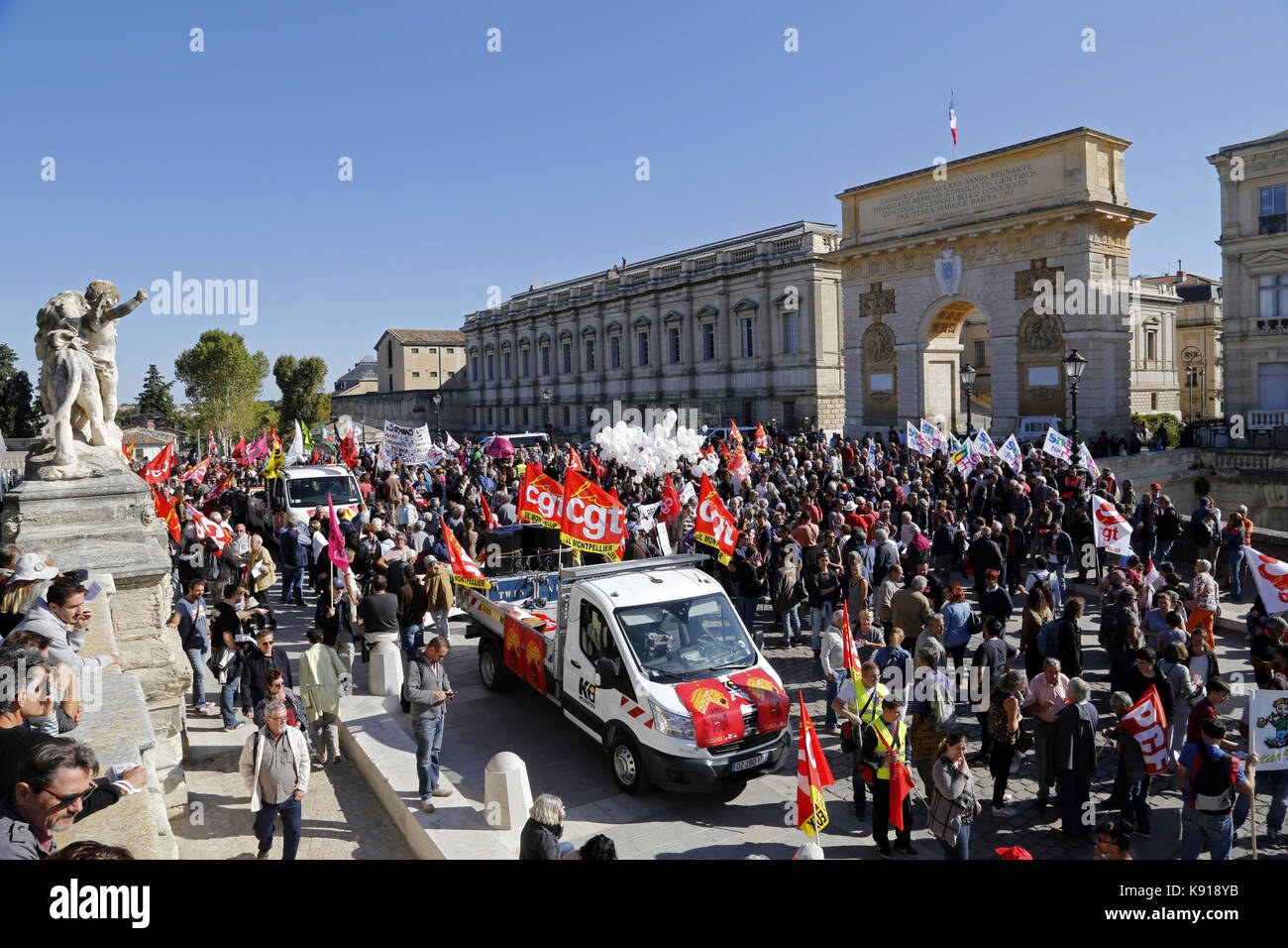 Montpellier, Royal, Frankreich. September 21, 2017. Tag der nationalen Streik und Demonstration von mehreren Gewerkschaften gegen die Reform des Arbeitsrechts organisiert. Credit: Digitalman/Alamy leben Nachrichten Stockfoto